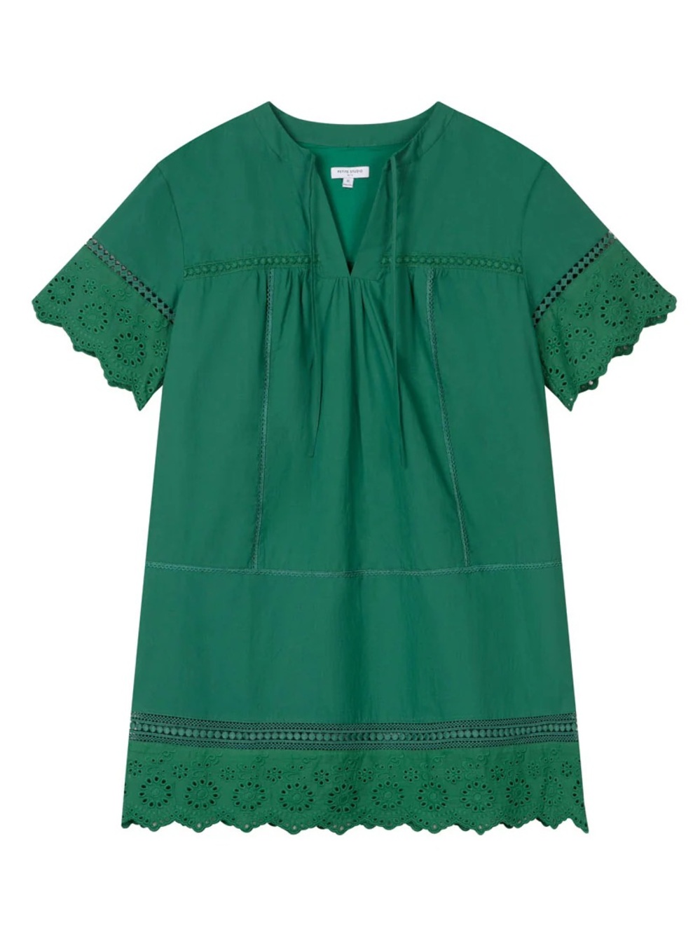 NWT Petite Studio Gwen Cotton Eyelet Dress, Size Small, Emerald Green